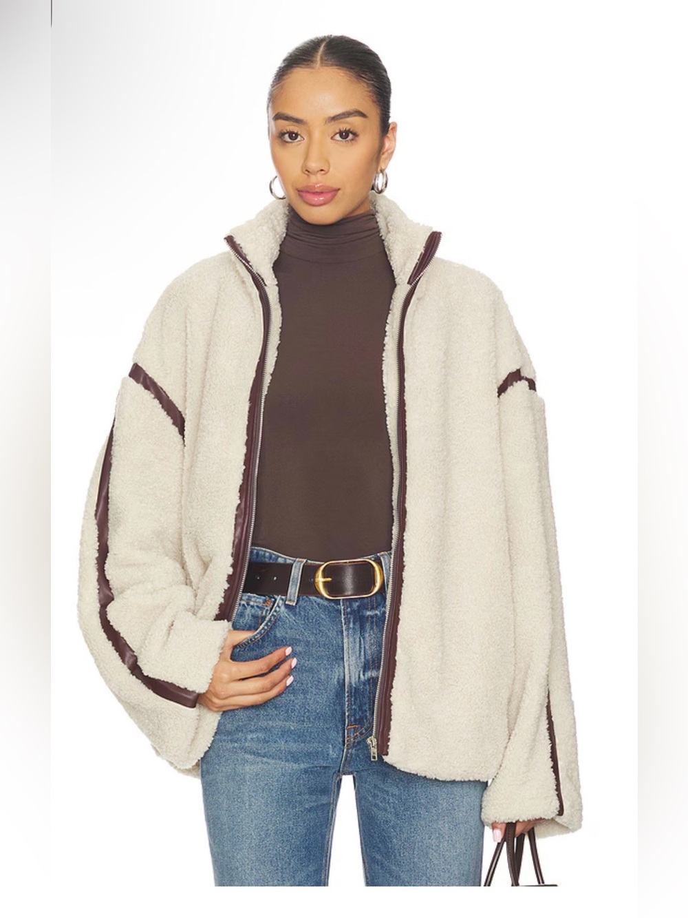 SNDYS Tatum Teddy Contrast Jacket in Beige